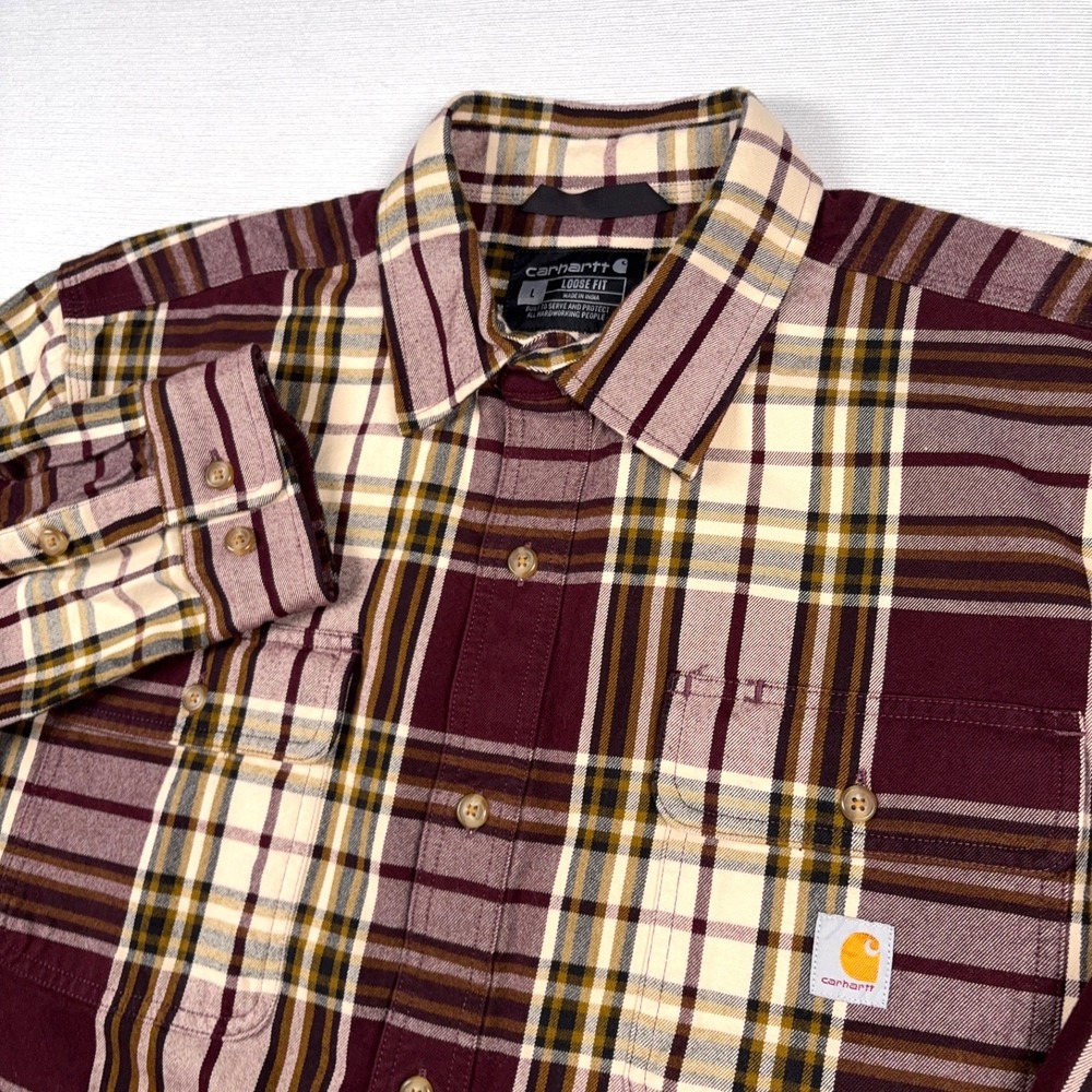 Carhartt Hubbard Loose Fit Heavyweight Flannel Shirt Mens Size L Port Button Up